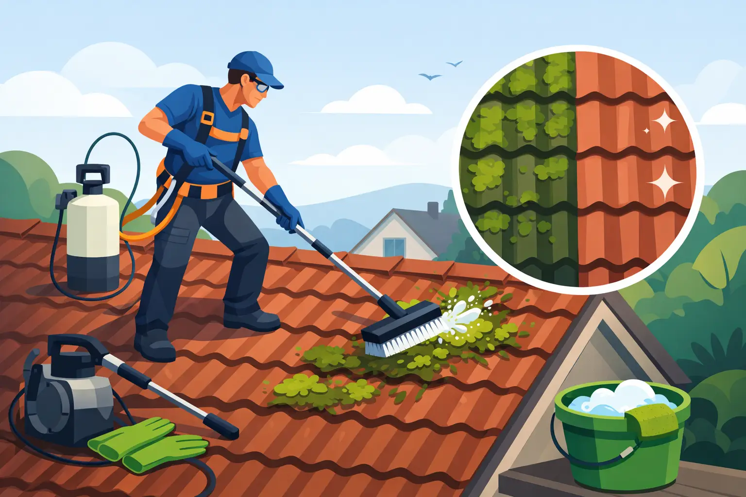 How to Clean Roof Moss Safely